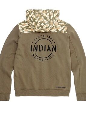 Indian Motorcycle Stencil Block Icon Hoodie Khaki SMALL